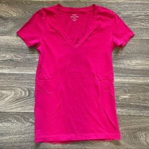 J. Crew Women’s Hot Pink Slub Cotton V-Neck Tee in Size XXS